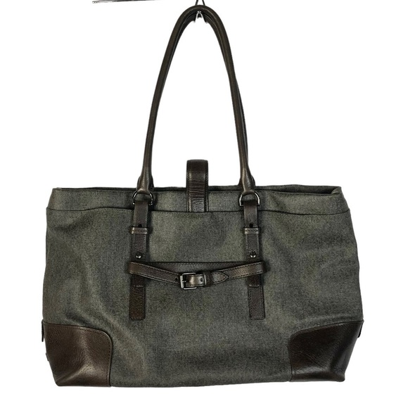 Tumi Villa Viverone Gray & Brown Leather Trimmed Business Tote - Picture 2 of 8